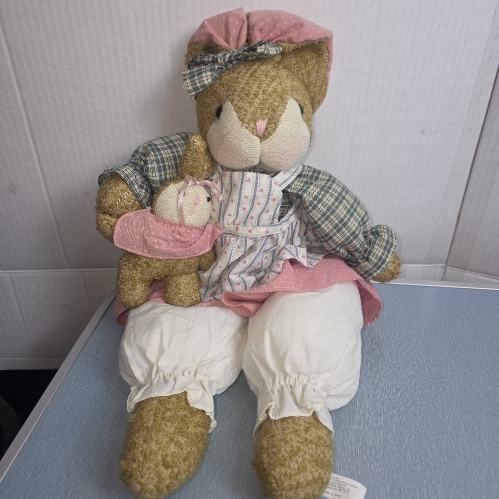 Country Bunny Rabbit Plush Mom & Baby Nursery Decor Easter Farmhouse
